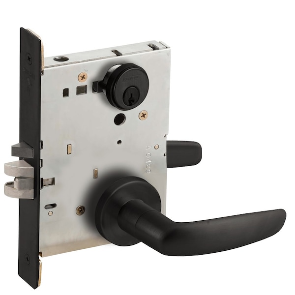 Schlage Grade 1 Storeroom Mortise Lock, Conventional Cylinder, S123 Keyway, 07 Lever, A Rose, Flat Black L9080P 07A 622 - main